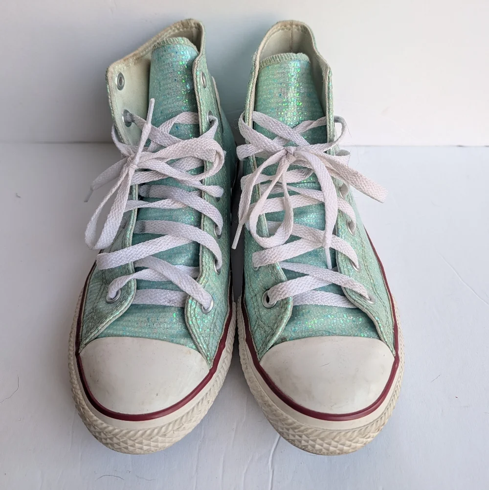 Converse Turquoise Sequin High Top Sneakers Size 5